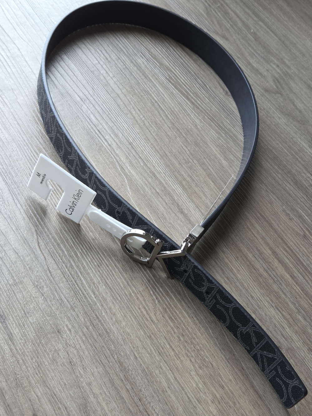 Calvin Klein Women's Reversible Black Logo Monogram Belt with Silver Buckle
